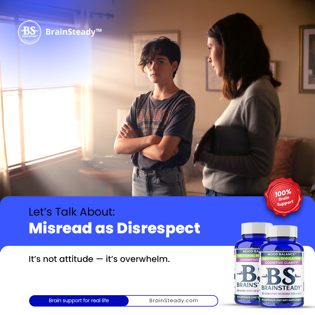 Teen turned away while parent looks frustrated